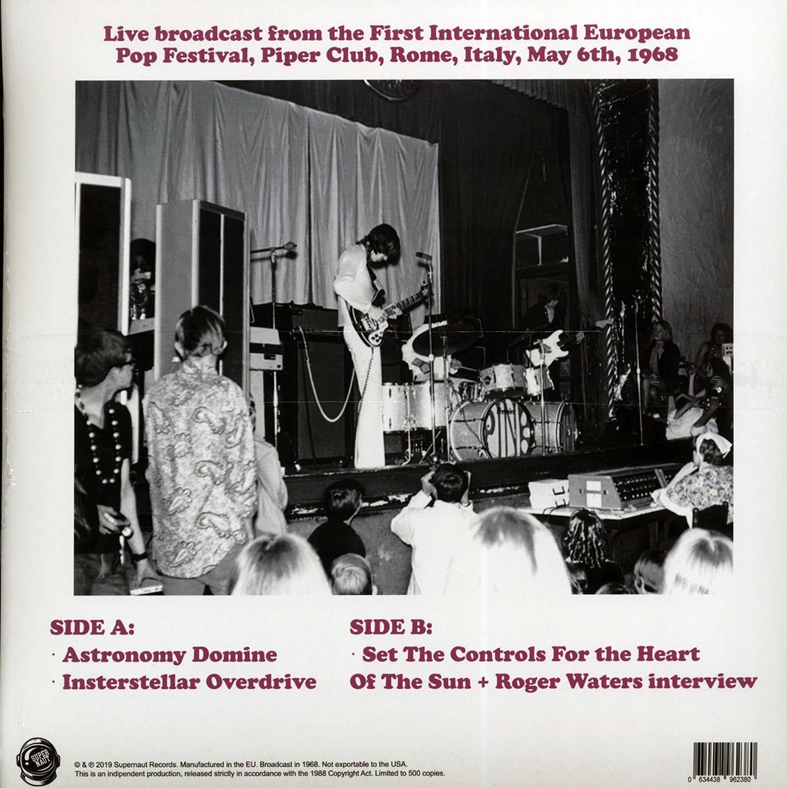 Pink Floyd "Broadcast In Rome, Italy, May 6th, 1968" LP