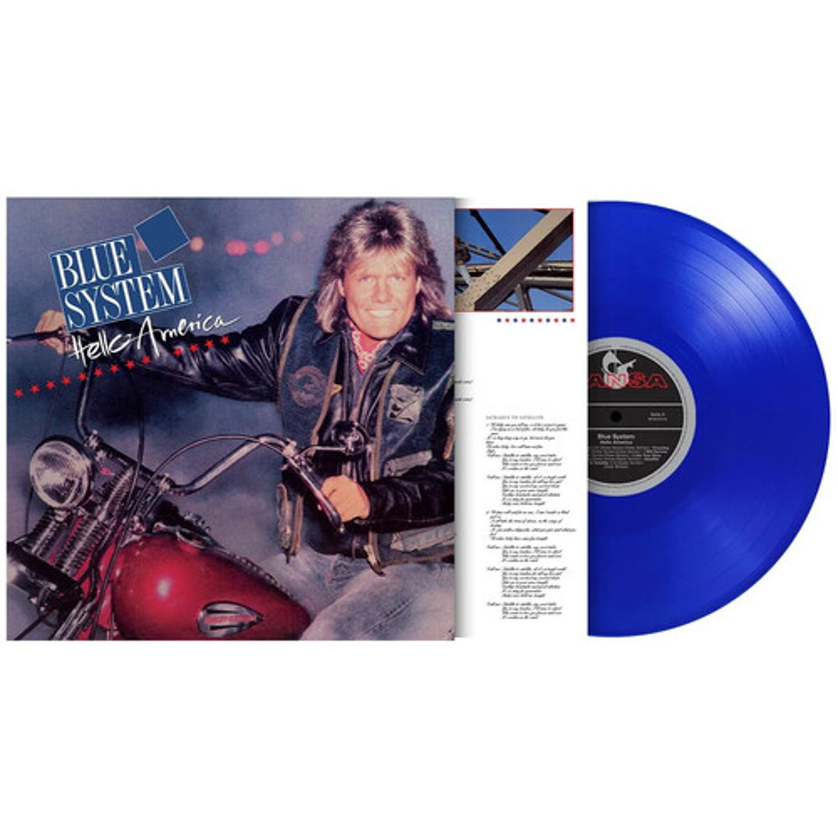 Blue System "Hello America" (Limited Edition Blue vinyl; import) LP cover art